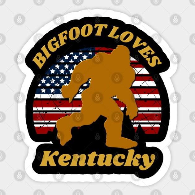 Bigfoot loves America and Kentucky too Sticker by Scovel Design Shop